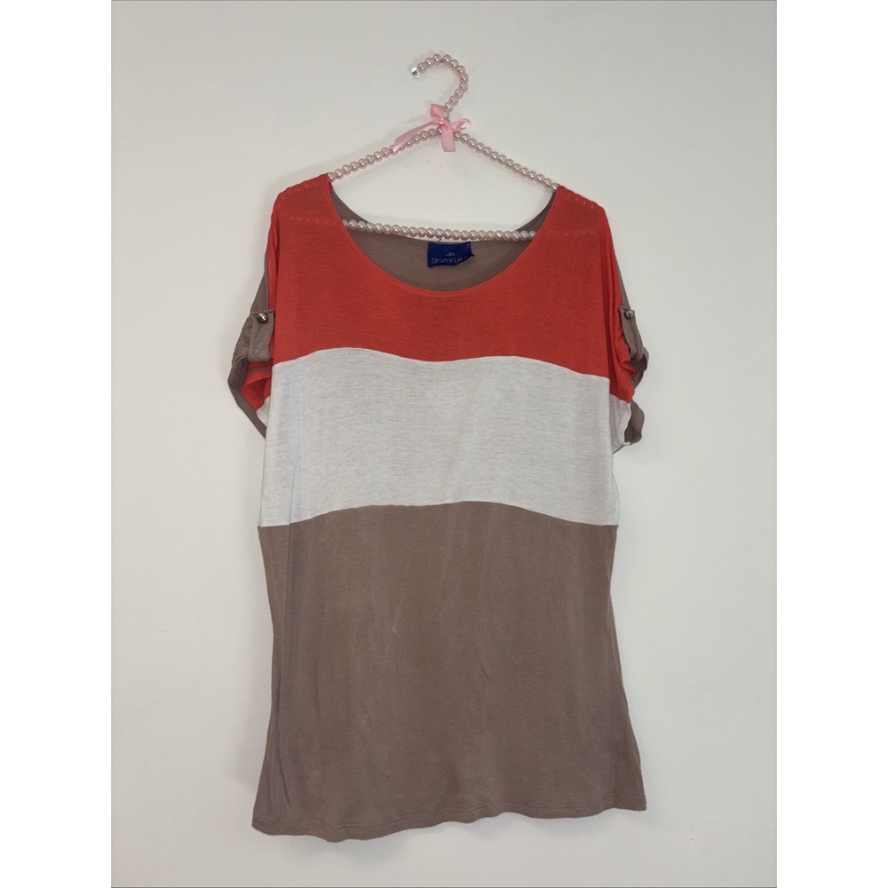 y2k Simply Lala Women's Tshirt Tee Top Sz Med Sailor Striped Color Block buttons
